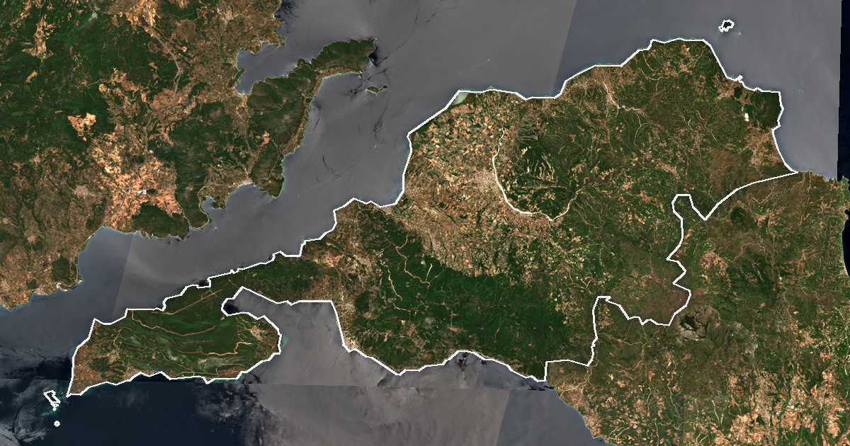 Satellitenbild mit eingezeichneter Grenze: Istiea-Edipsos