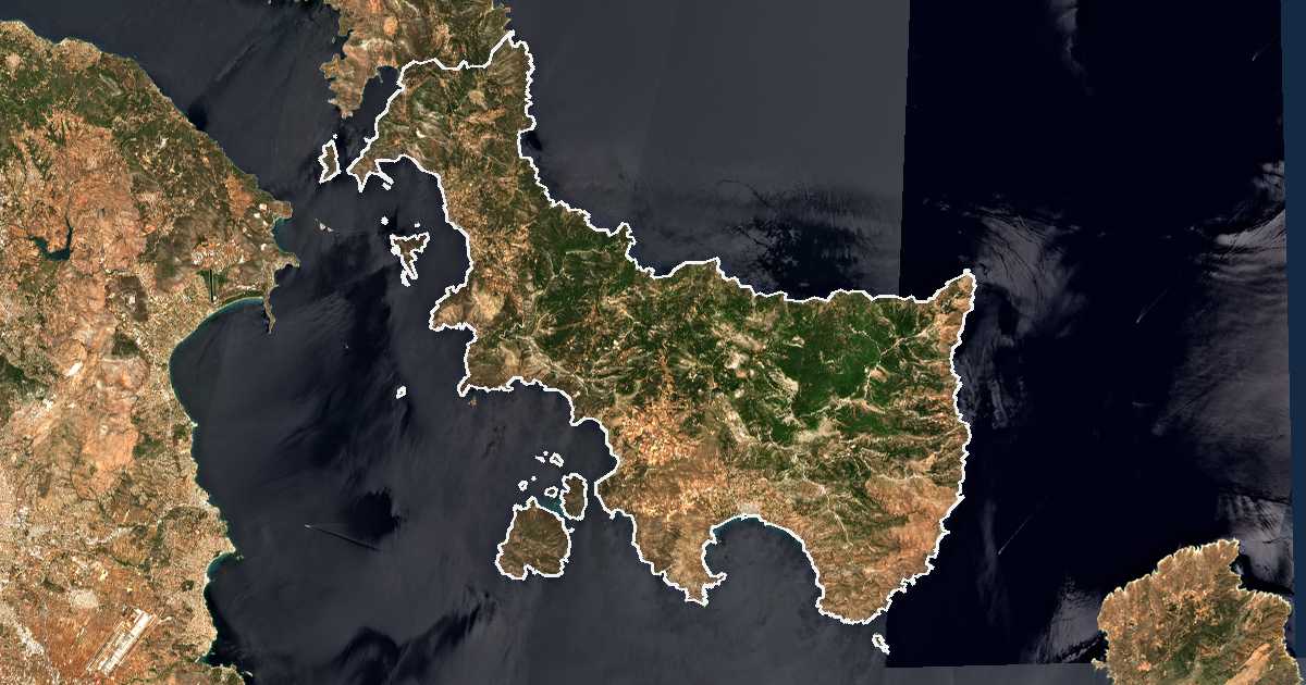 Satellitenbild mit eingezeichneter Grenze: Dímos Karýstou