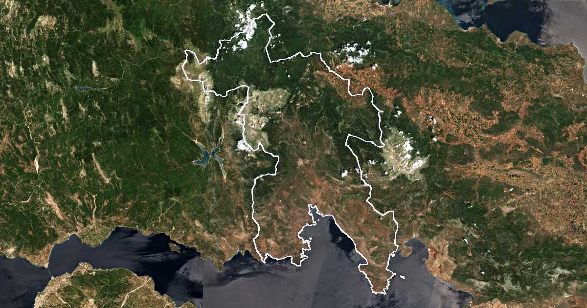 Satellitenbild mit eingezeichneter Grenze: Delfi