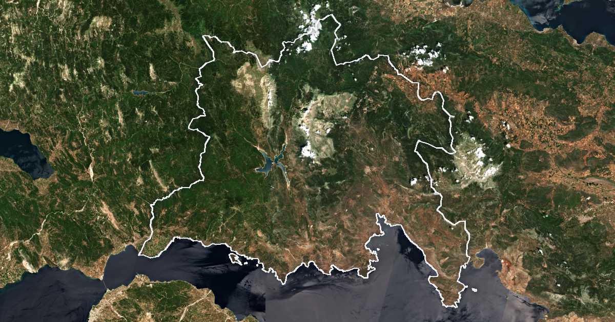 Satellitenbild mit eingezeichneter Grenze: Fokida