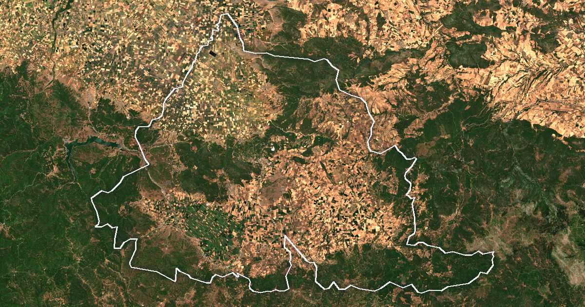 Satellitenbild mit eingezeichneter Grenze: Dímos Domokoú