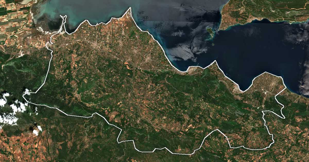 Satellitenbild mit eingezeichneter Grenze: Kamena Vourla