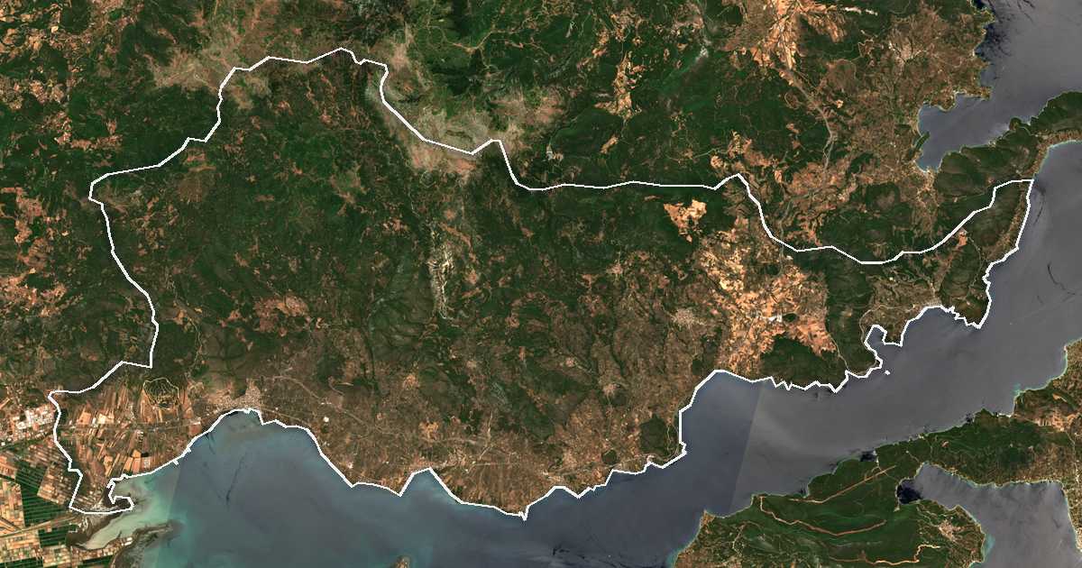 Satellitenbild mit eingezeichneter Grenze: Stylida