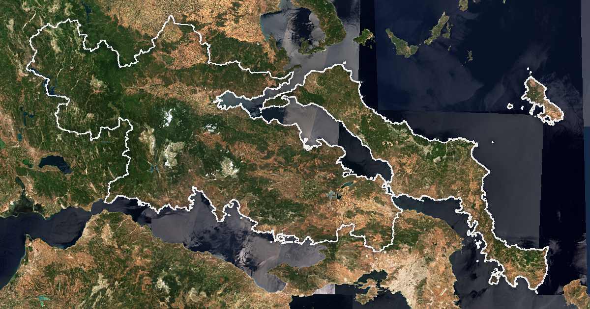 Satellitenbild mit eingezeichneter Grenze: Mittelgriechenland