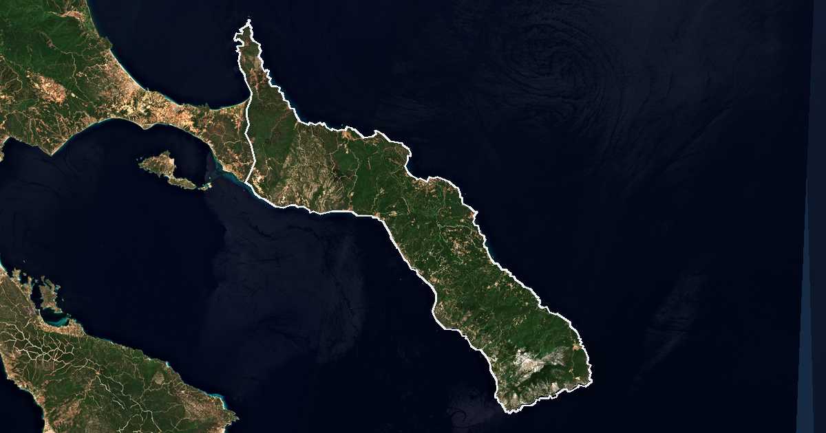 Satellitenbild mit eingezeichneter Grenze: Athos