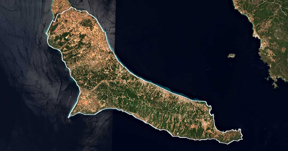 Satellitenbild mit eingezeichneter Grenze: Kassandra