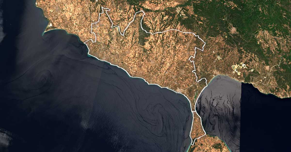 Satellitenbild mit eingezeichneter Grenze: Nea Propondida