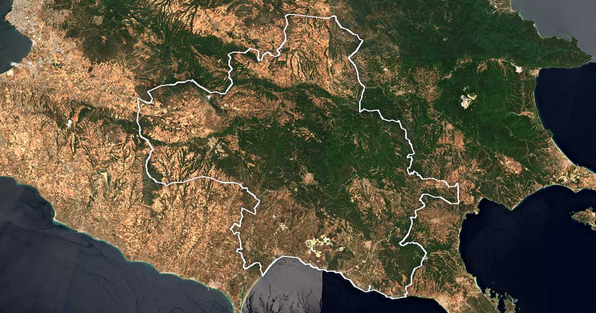 Satellitenbild mit eingezeichneter Grenze: Polygyros