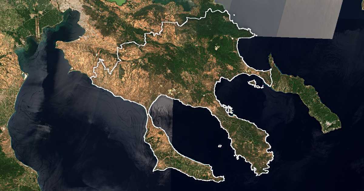 Satellitenbild mit eingezeichneter Grenze: Chalkidiki