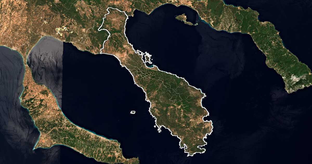 Satellitenbild mit eingezeichneter Grenze: Sithonia