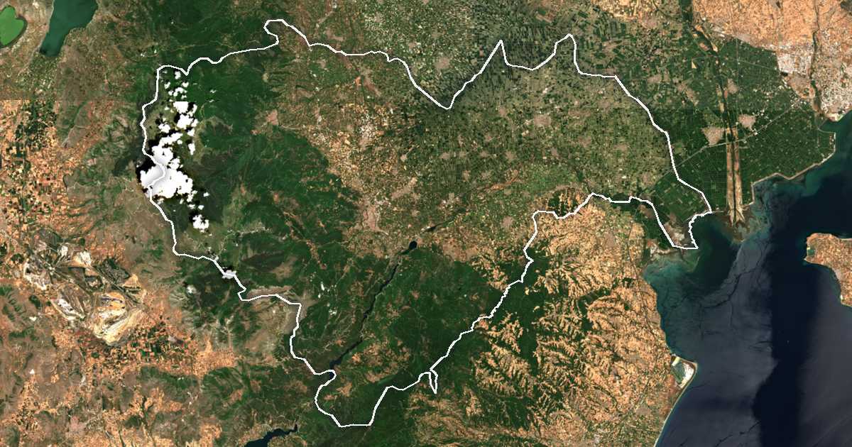 Satellitenbild mit eingezeichneter Grenze: Imathia