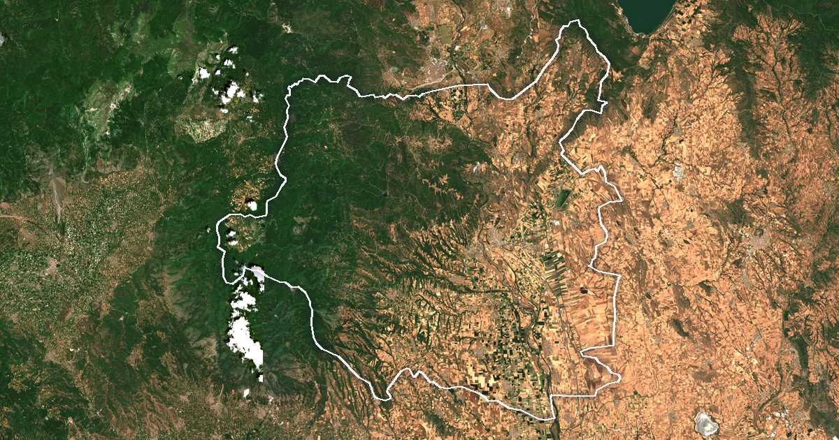 Satellitenbild mit eingezeichneter Grenze: Peonia