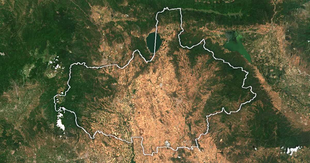 Satellitenbild mit eingezeichneter Grenze: Kilkis