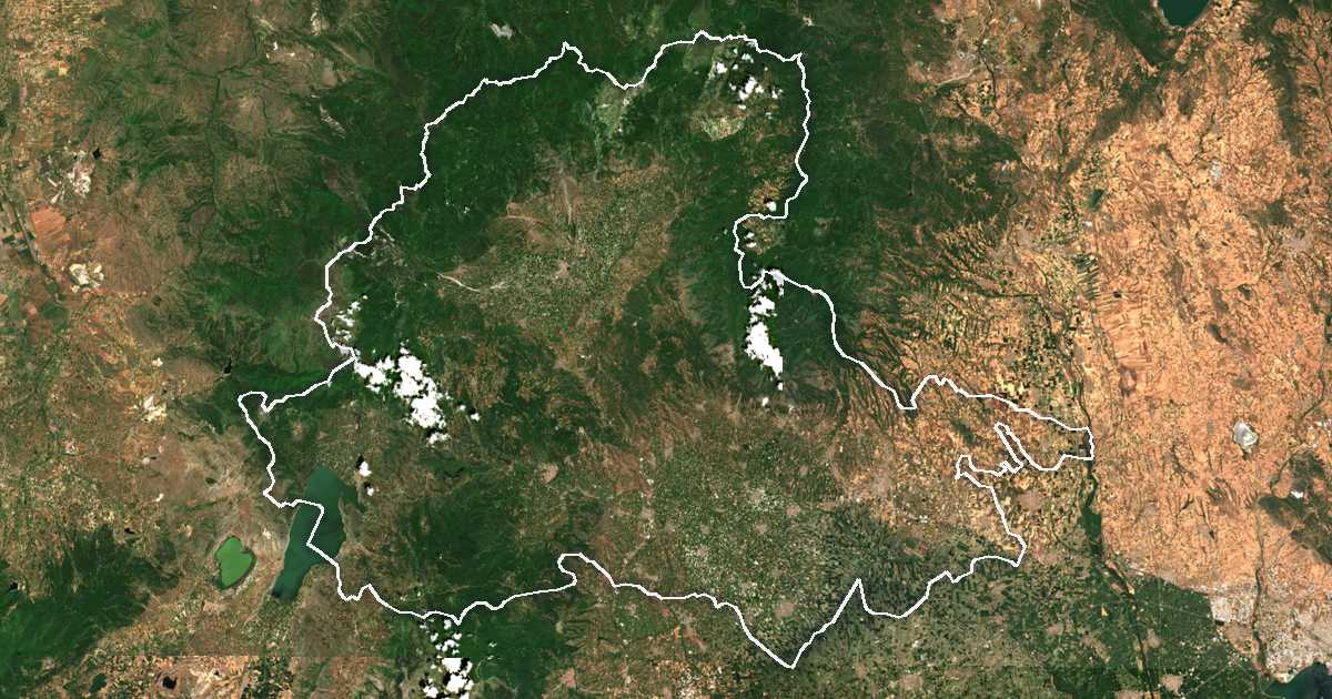 Satellitenbild mit eingezeichneter Grenze: Pella