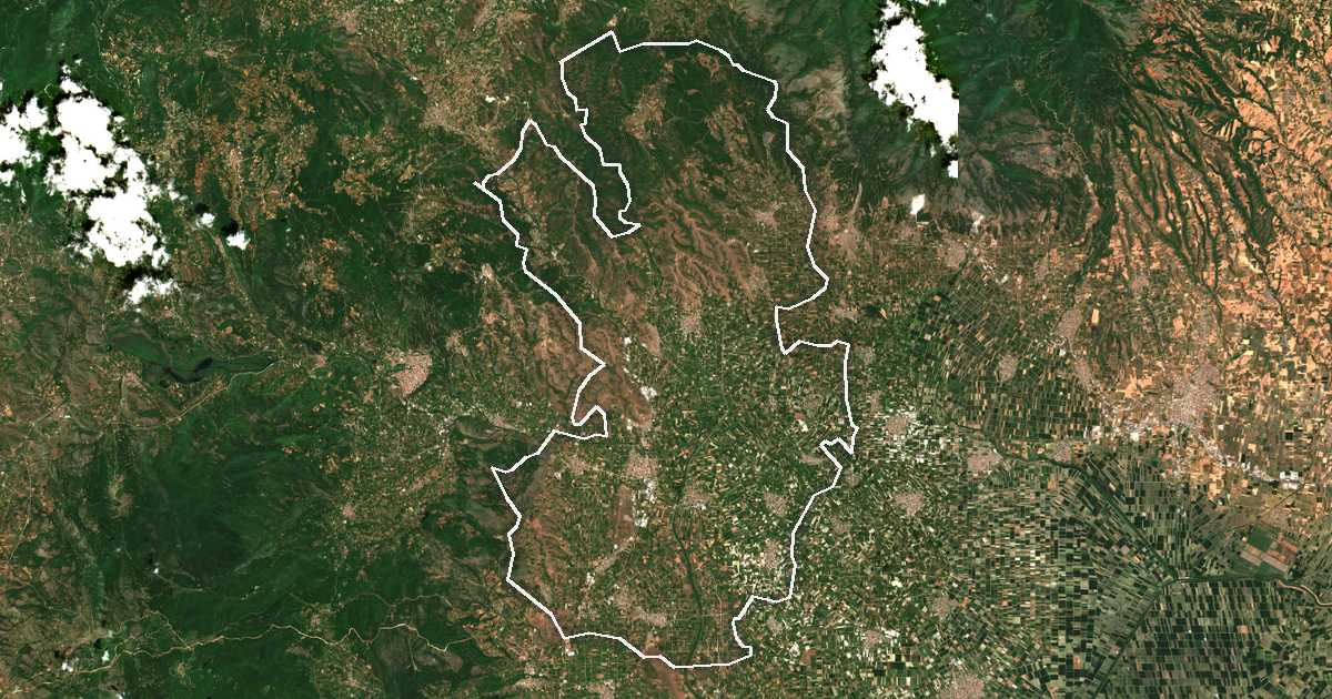 Satellitenbild mit eingezeichneter Grenze: Skydra