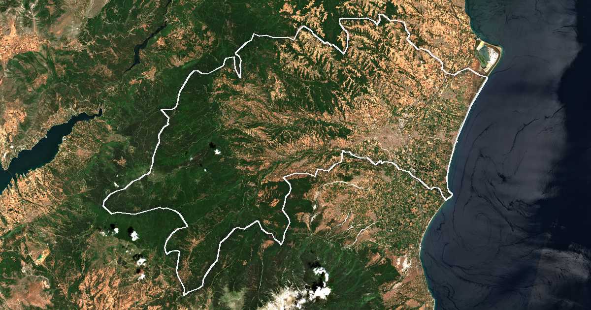 Satellitenbild mit eingezeichneter Grenze: Katerini