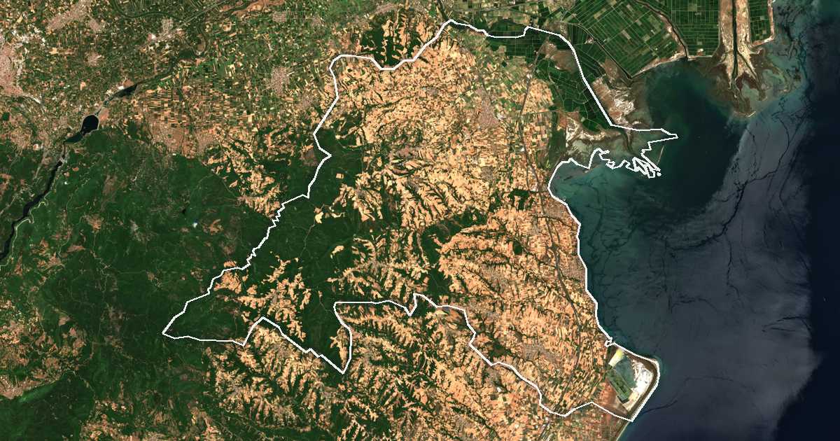 Satellitenbild mit eingezeichneter Grenze: Pydna-Kolindros