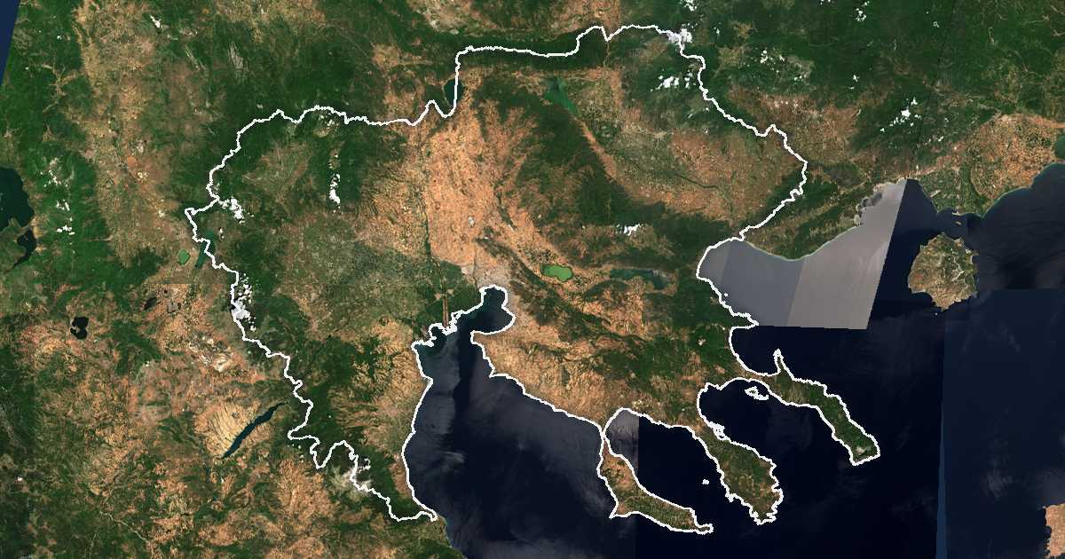 Satellitenbild mit eingezeichneter Grenze: Zentralmakedonien