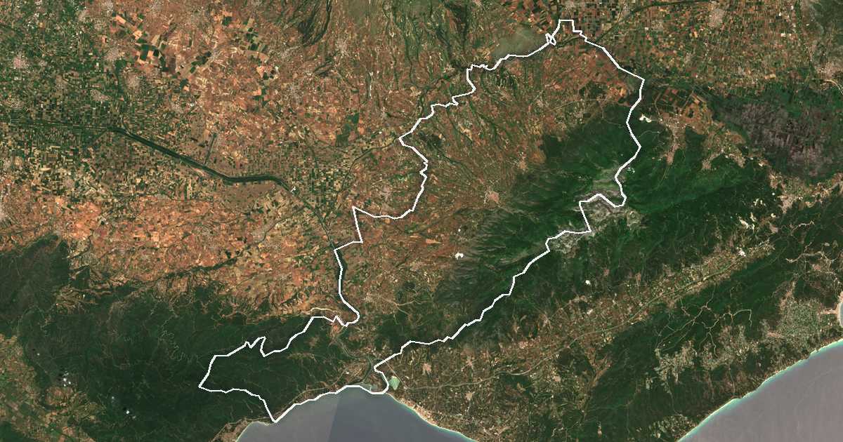 Satellitenbild mit eingezeichneter Grenze: Amfipoli