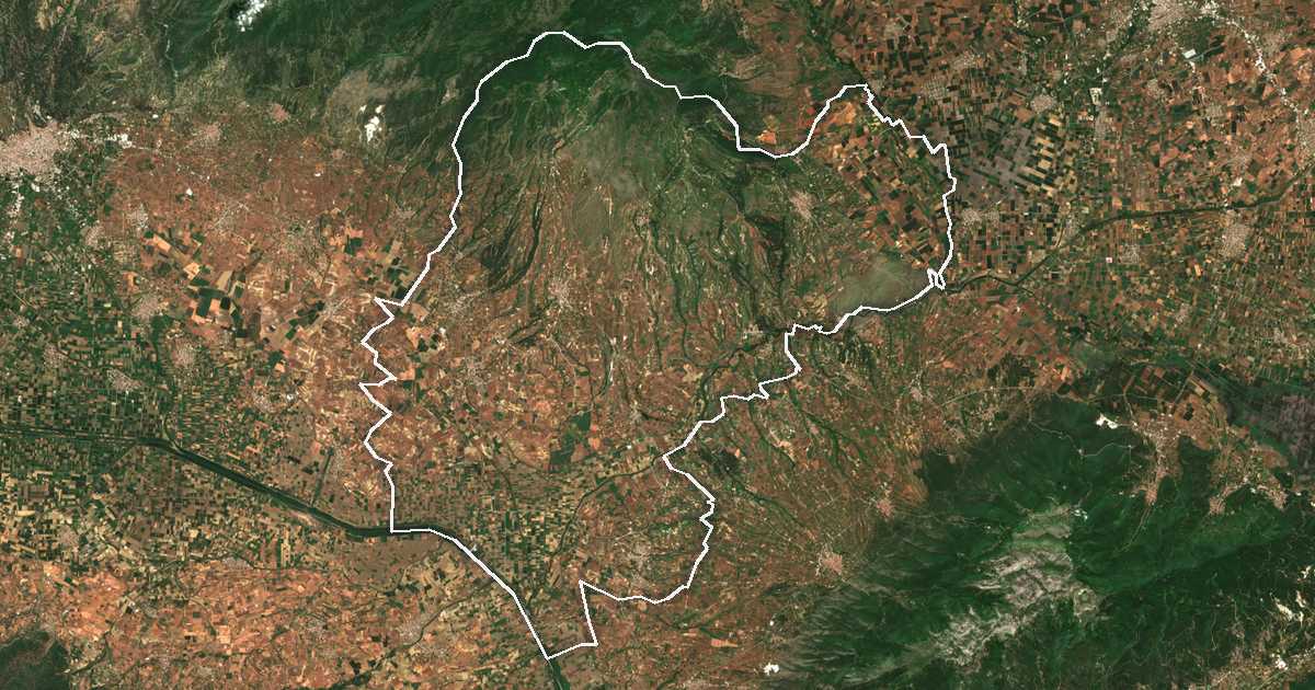 Satellitenbild mit eingezeichneter Grenze: Nea Zichni