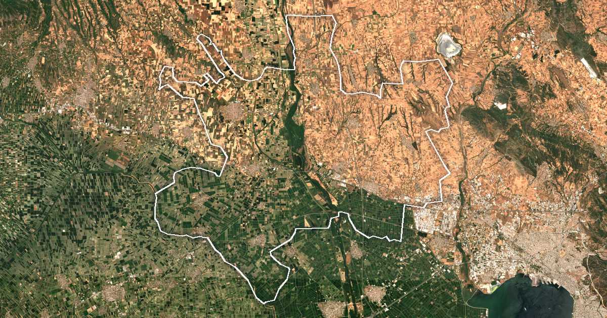 Satellitenbild mit eingezeichneter Grenze: Chalkidona