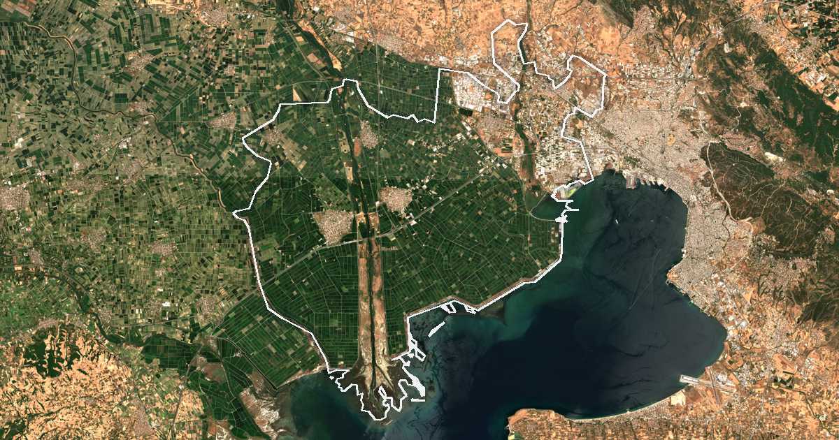 Satellitenbild mit eingezeichneter Grenze: Delta