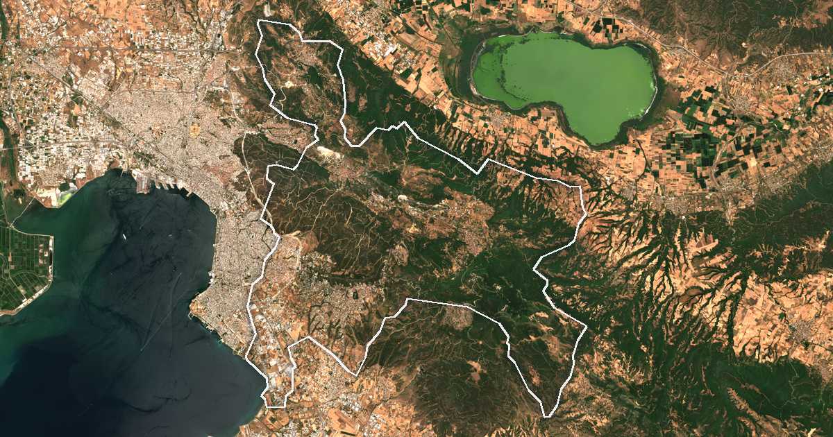 Satellitenbild mit eingezeichneter Grenze: Pylea-Chortiatis