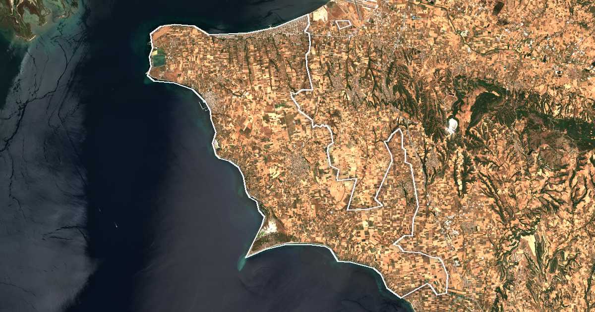 Satellitenbild mit eingezeichneter Grenze: Thermaikos