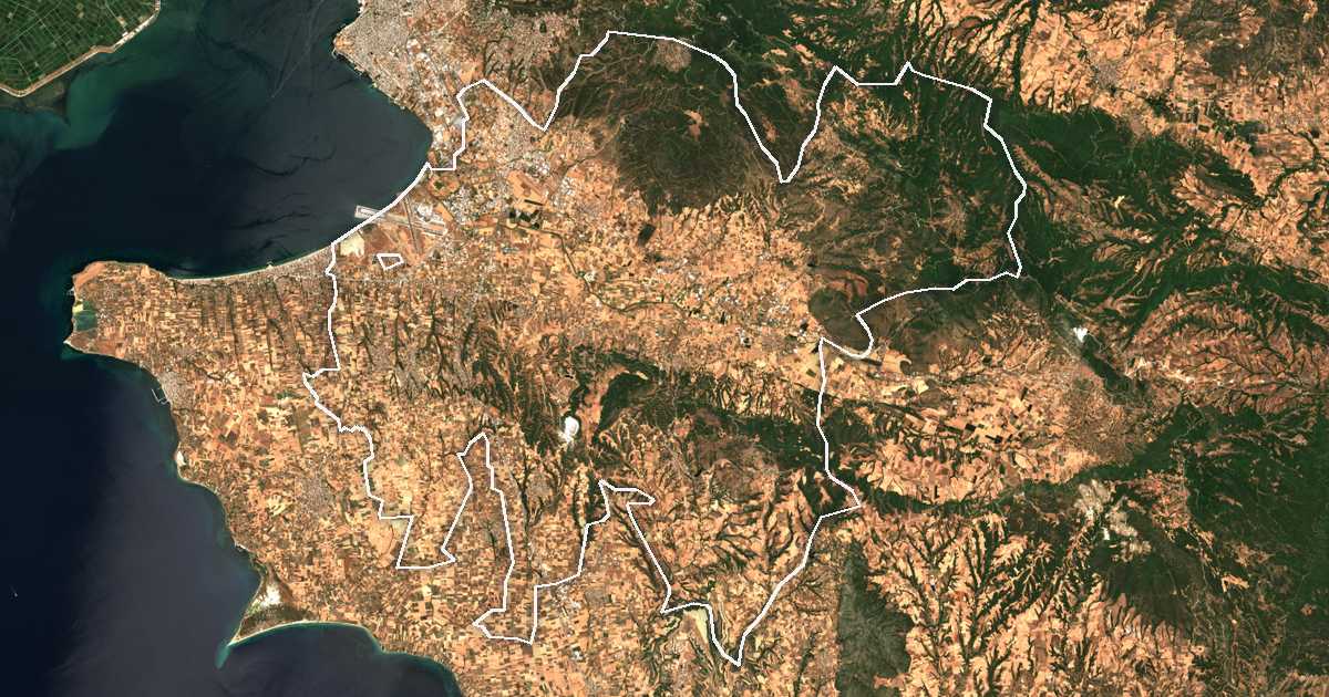 Satellitenbild mit eingezeichneter Grenze: Dímos Thérmis