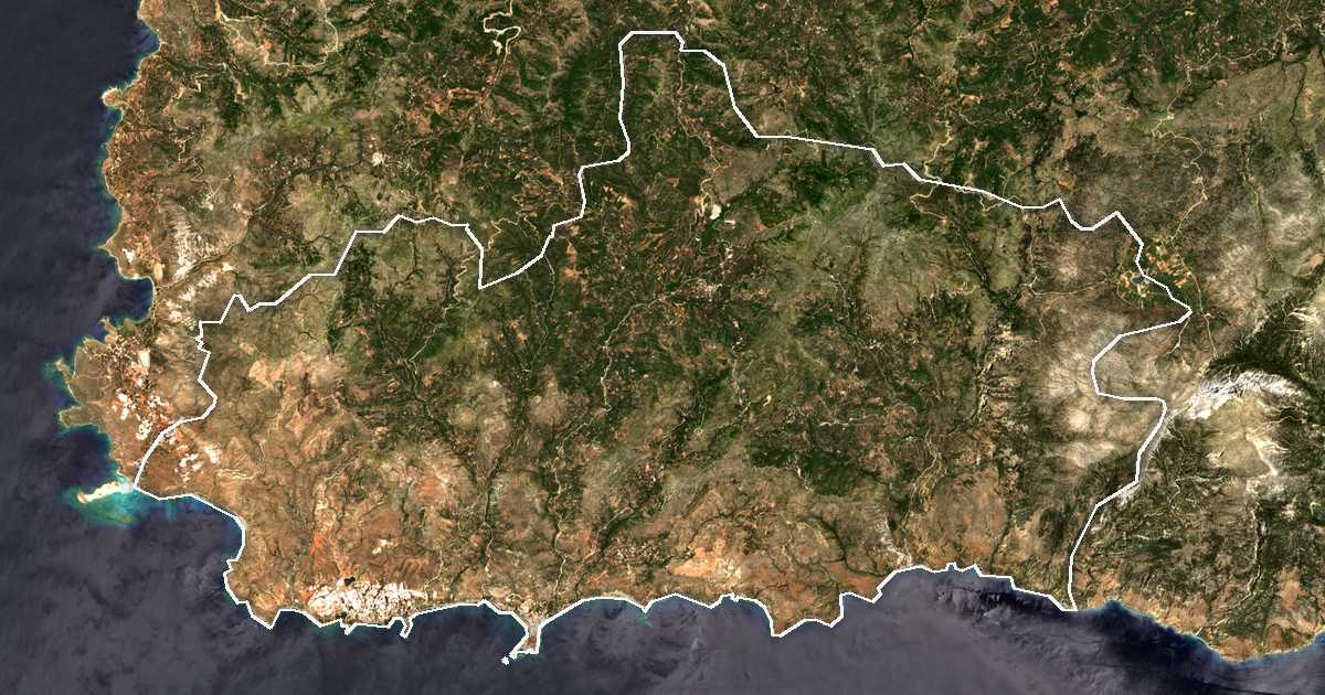 Satellitenbild mit eingezeichneter Grenze: Kandanos-Selino