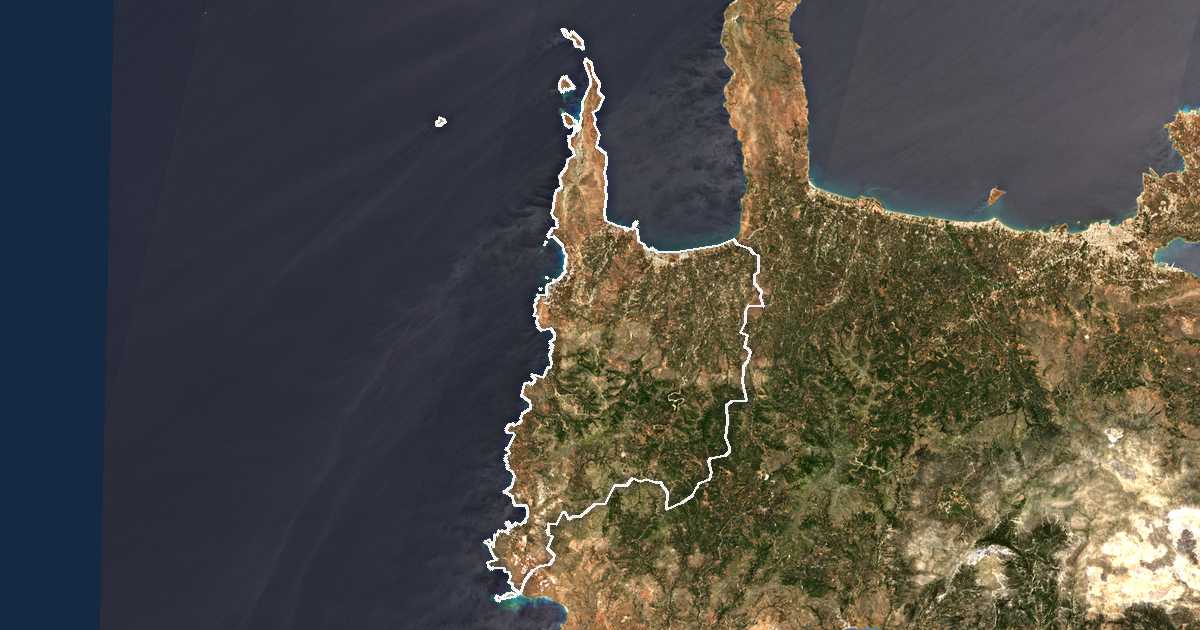 Satellitenbild mit eingezeichneter Grenze: Dímos Kissámou