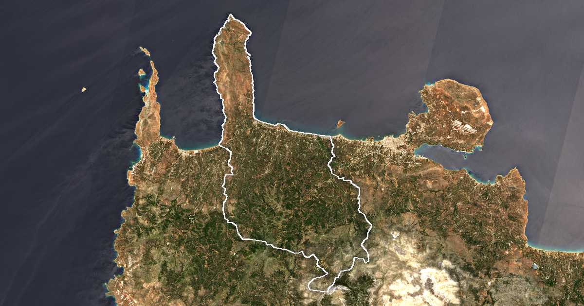 Satellitenbild mit eingezeichneter Grenze: Platanias