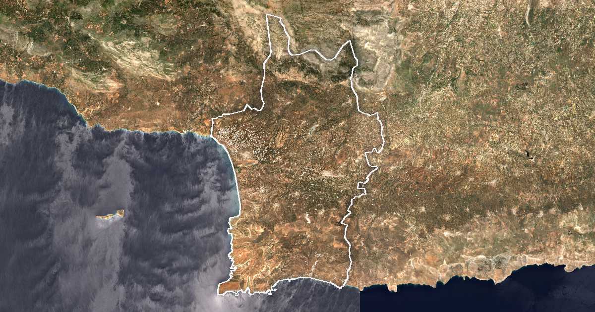 Satellitenbild mit eingezeichneter Grenze: Festos