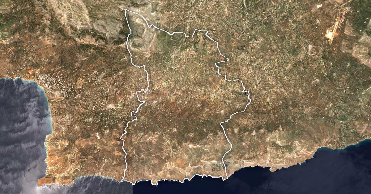 Satellitenbild mit eingezeichneter Grenze: Gortyna