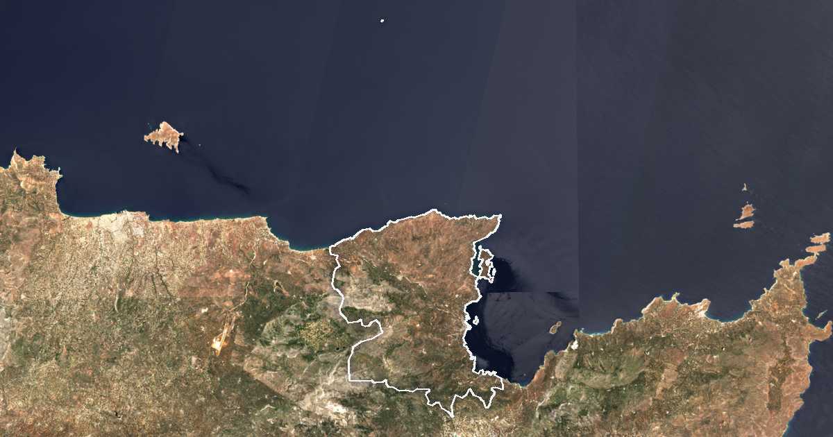 Satellitenbild mit eingezeichneter Grenze: Agios Nikolaos