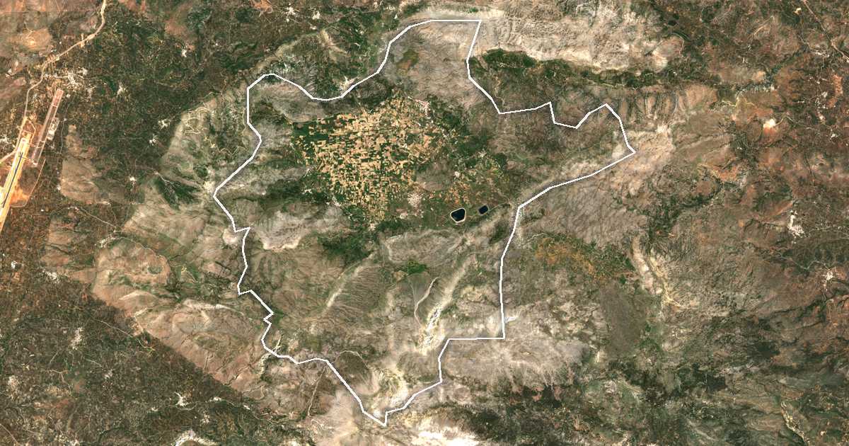 Satellitenbild mit eingezeichneter Grenze: Lasithi-Hochebene
