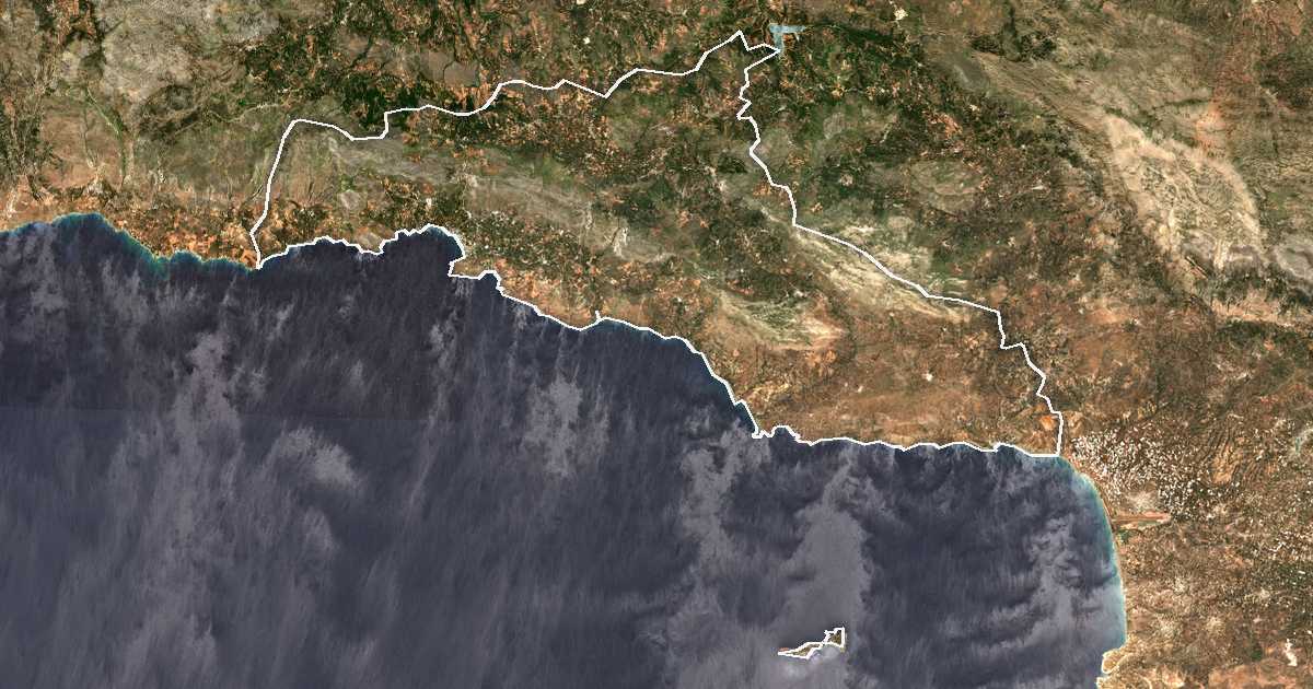Satellitenbild mit eingezeichneter Grenze: Agios Vasilios
