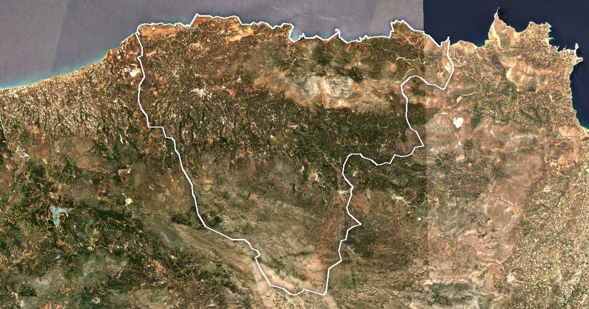 Satellitenbild mit eingezeichneter Grenze: Mylopotamos