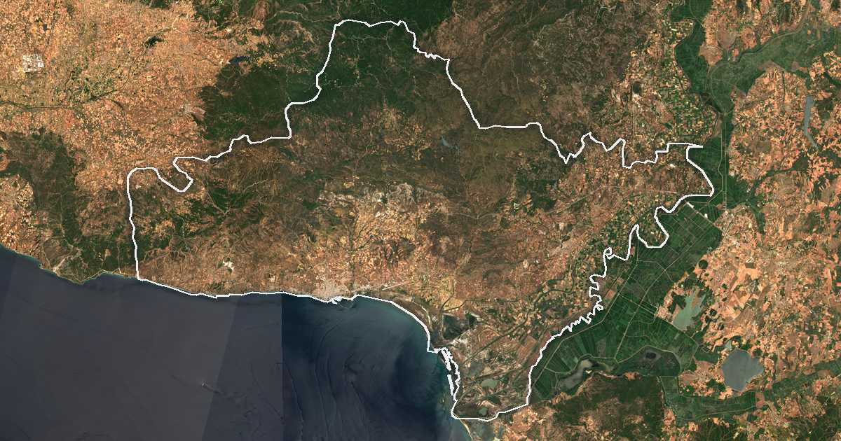 Satellitenbild mit eingezeichneter Grenze: Alexandroupoli