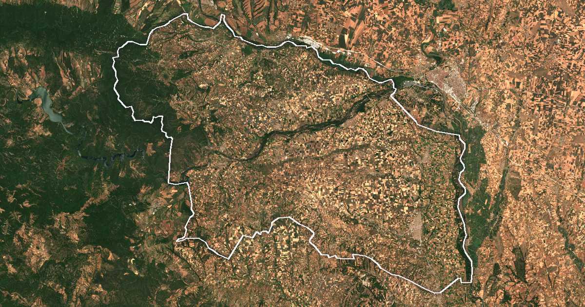 Satellitenbild mit eingezeichneter Grenze: Orestiada