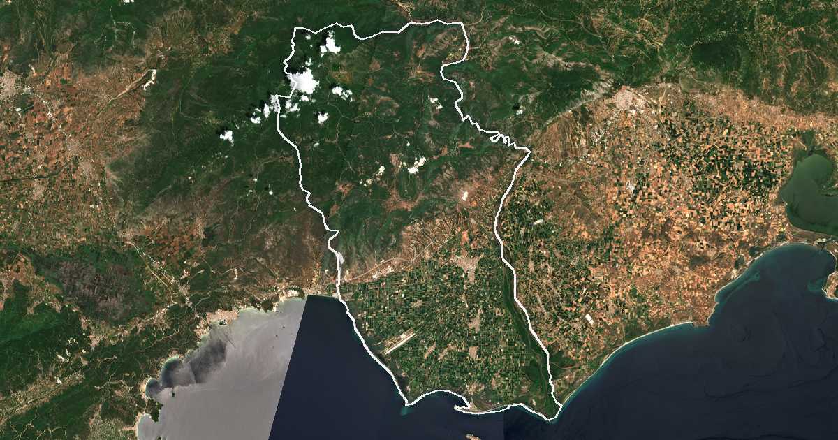 Satellitenbild mit eingezeichneter Grenze: Nestos
