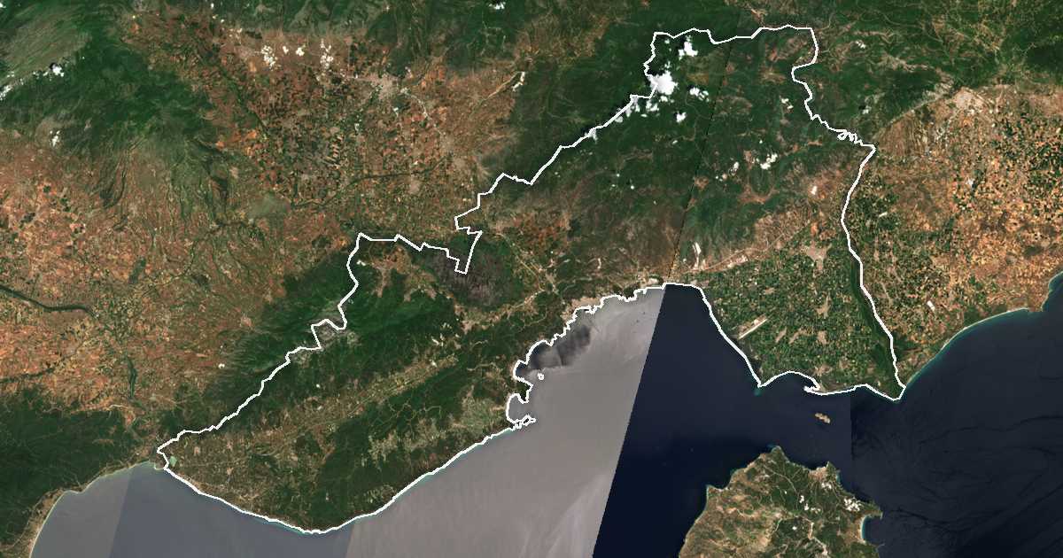 Satellitenbild mit eingezeichneter Grenze: Kavala
