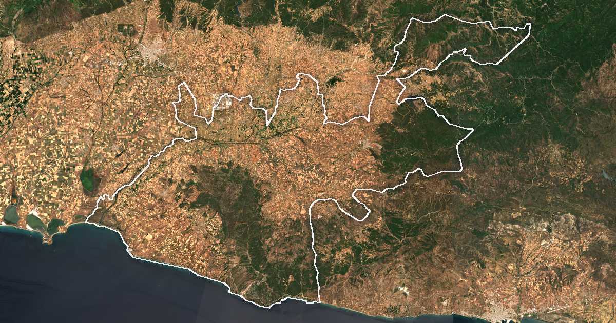 Satellitenbild mit eingezeichneter Grenze: Maronia-Sapes