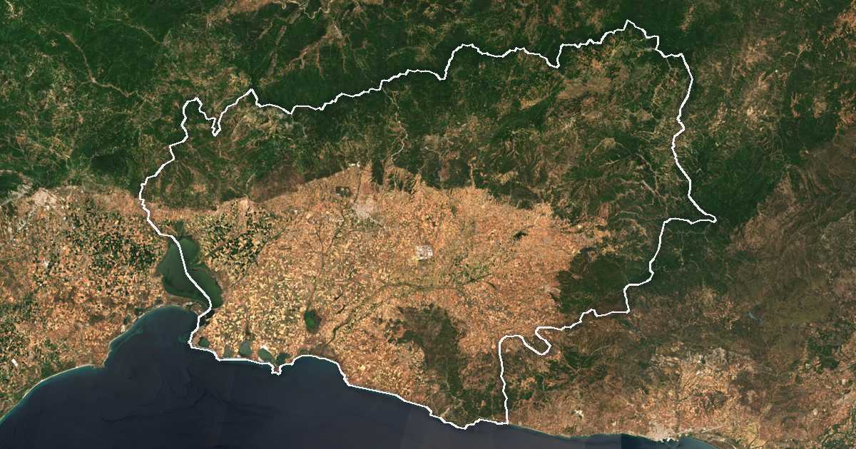Satellitenbild mit eingezeichneter Grenze: Rodopi
