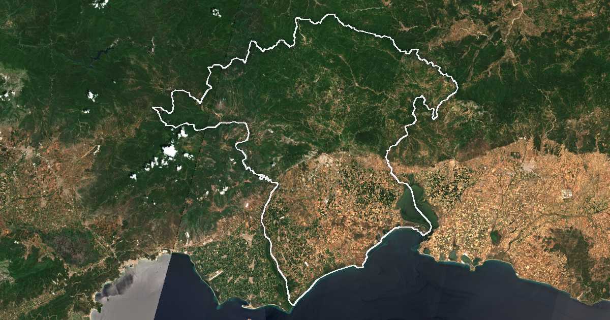 Satellitenbild mit eingezeichneter Grenze: Xanthi