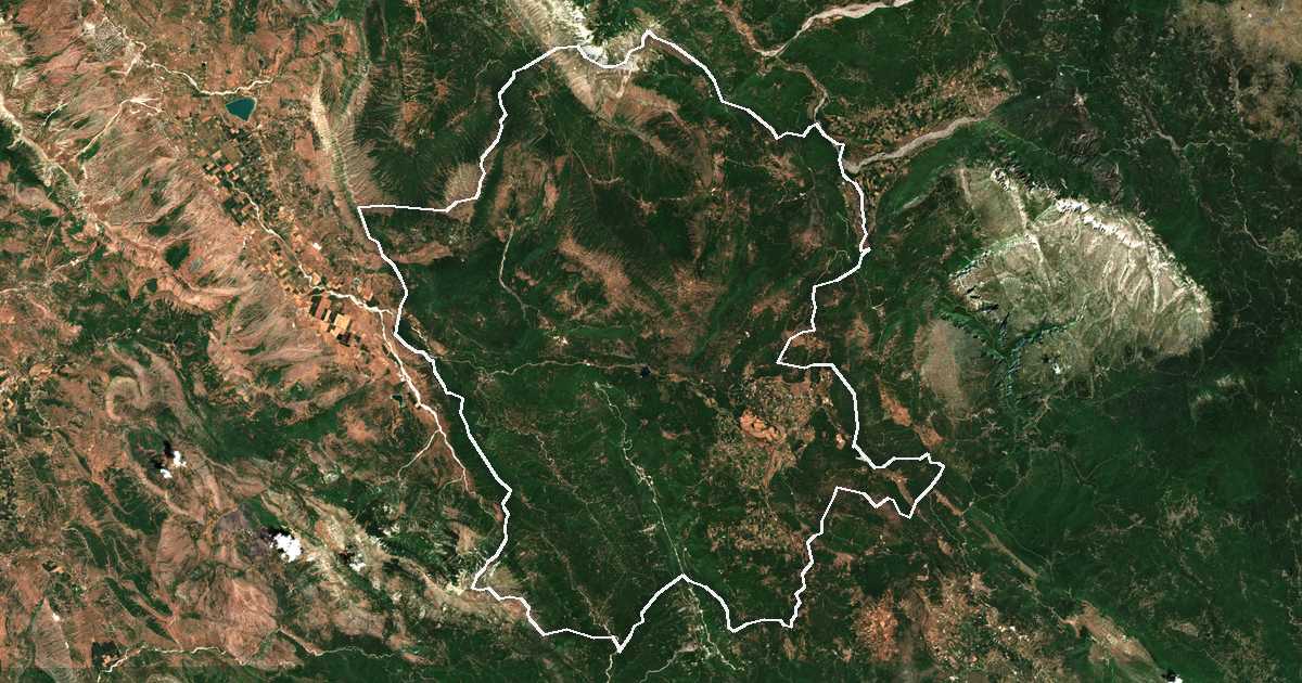 Satellitenbild mit eingezeichneter Grenze: Pogoni