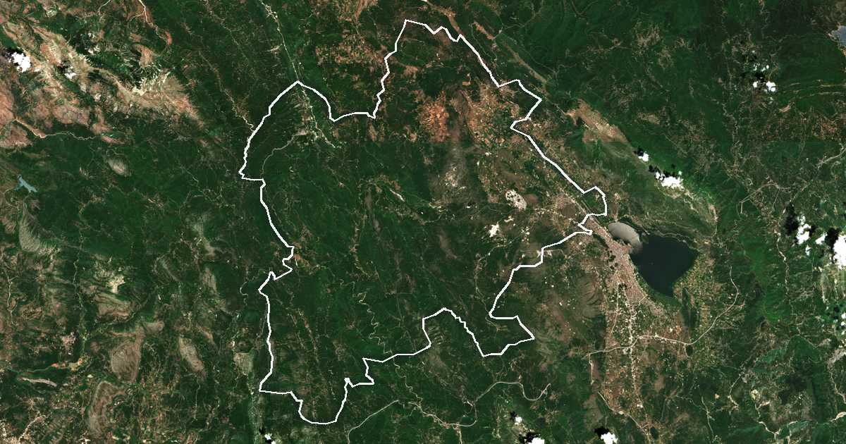 Satellitenbild mit eingezeichneter Grenze: Dímos Zítsas