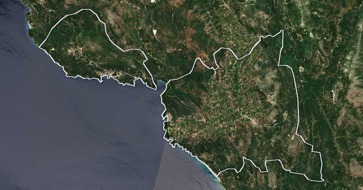 Satellitenbild mit eingezeichneter Grenze: Dímos Párgas