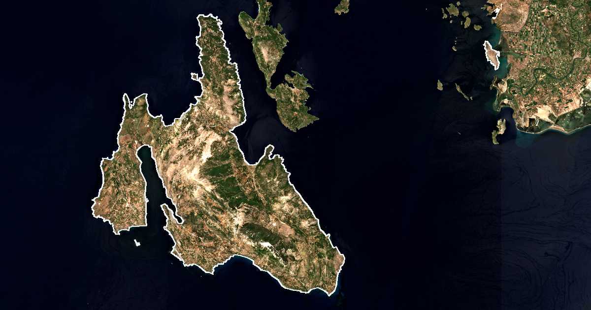 Satellitenbild mit eingezeichneter Grenze: Kefalonia