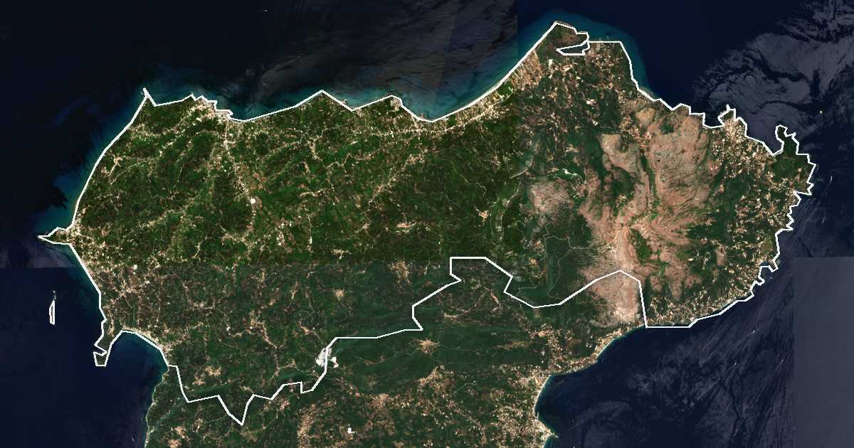 Satellitenbild mit eingezeichneter Grenze: Voria Kerkyra